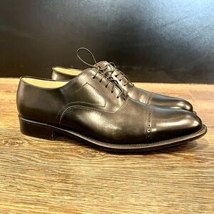 Ferragamo Genuine Black Leather Cap Toe Oxford Men's Dress Shoes